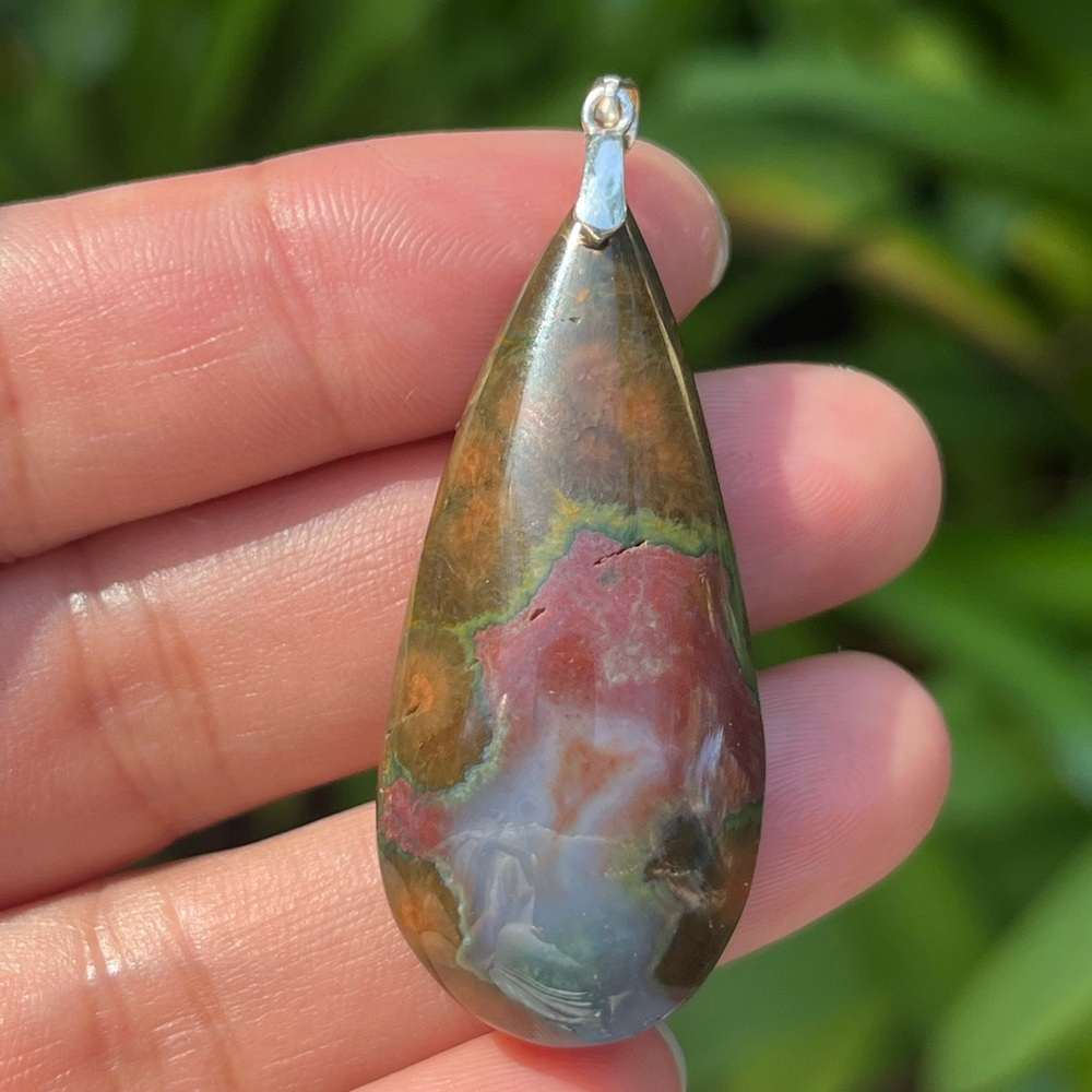 Sterling silver long ocean jasper pendant 2022 - Picture 3 of 7